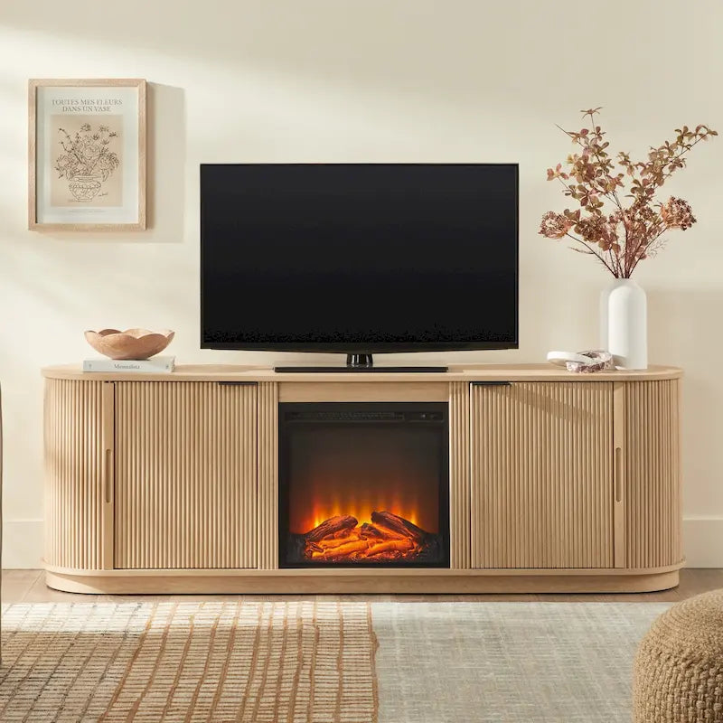 Meuble TV cheminée encastré moderne de 70 pouces