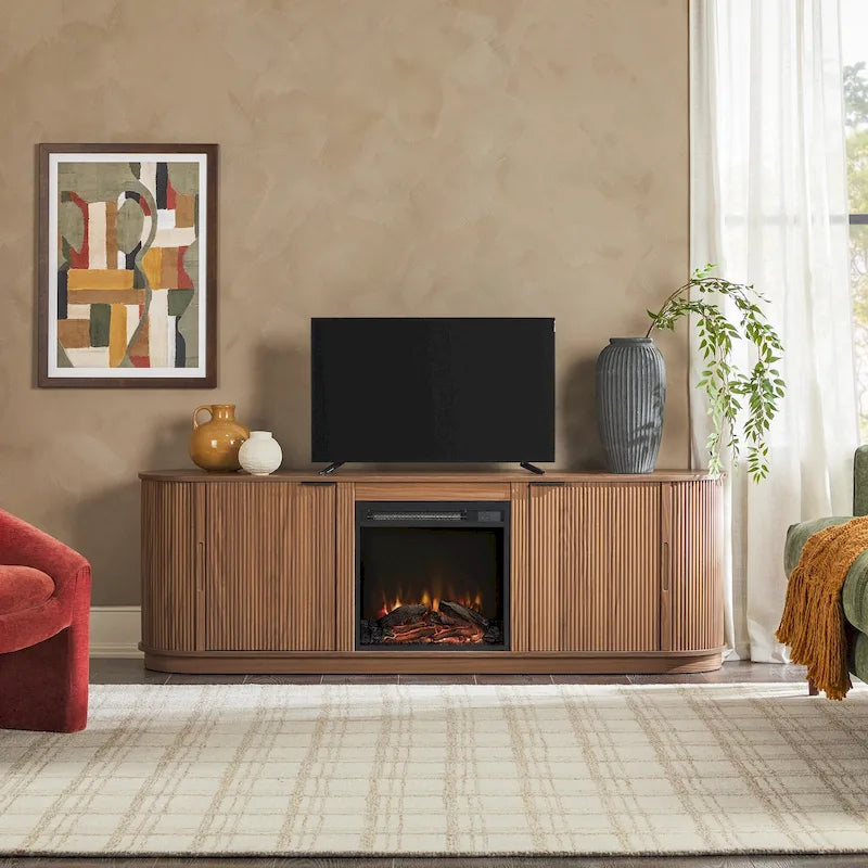Meuble TV cheminée encastré moderne de 70 pouces