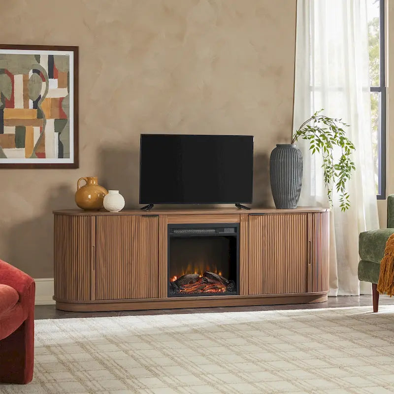 Meuble TV cheminée encastré moderne de 70 pouces