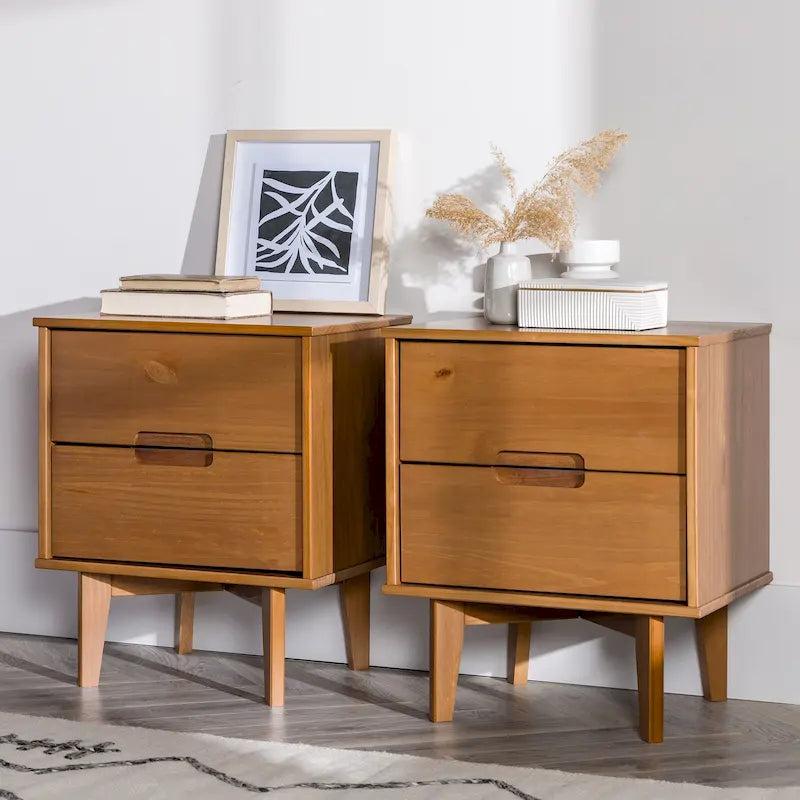 Table de chevet à deux tiroirs en bois massif Century