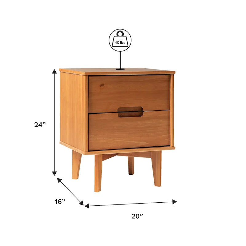 Table de chevet à deux tiroirs en bois massif Century