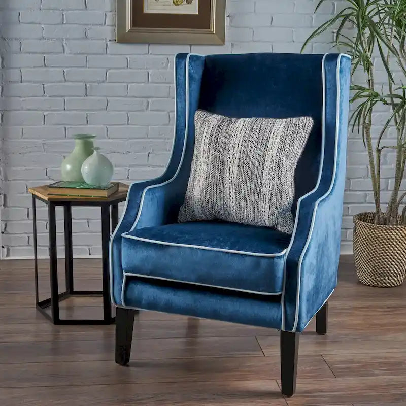 25.9 Fauteuil club en velours à dossier haut et large