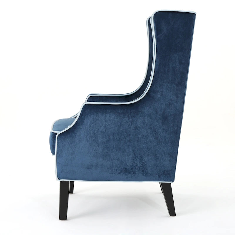25.9 Fauteuil club en velours à dossier haut et large