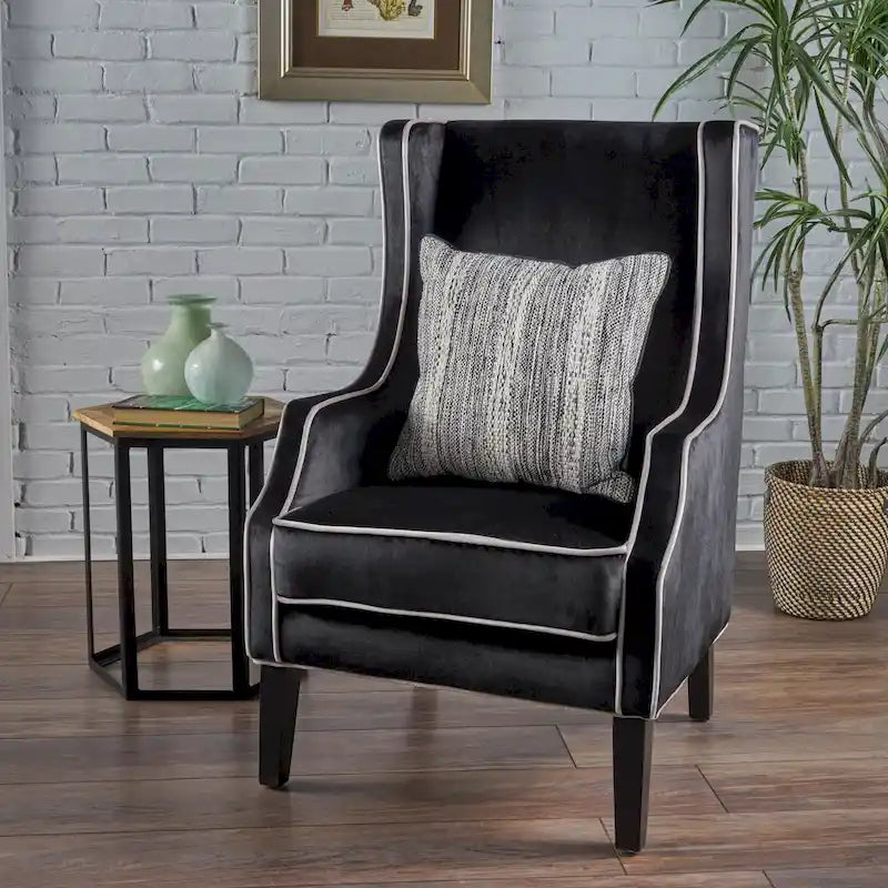 25.9 Fauteuil club en velours à dossier haut et large
