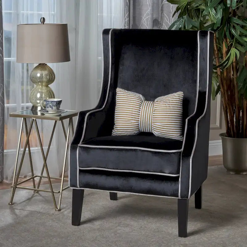 25.9 Fauteuil club en velours à dossier haut et large