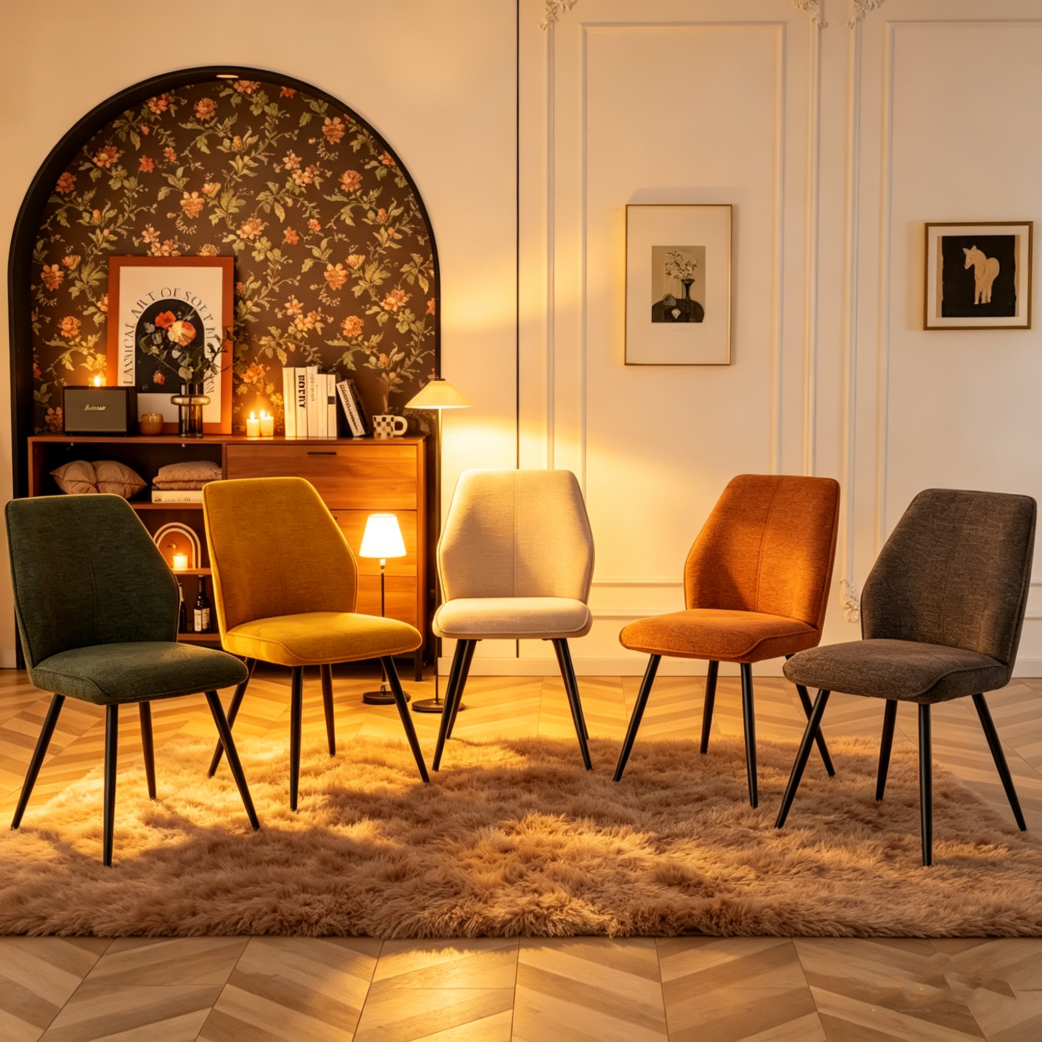 Chaises de salle à manger sans accoudoirs en tissu style milieu de siècle, lot de 2