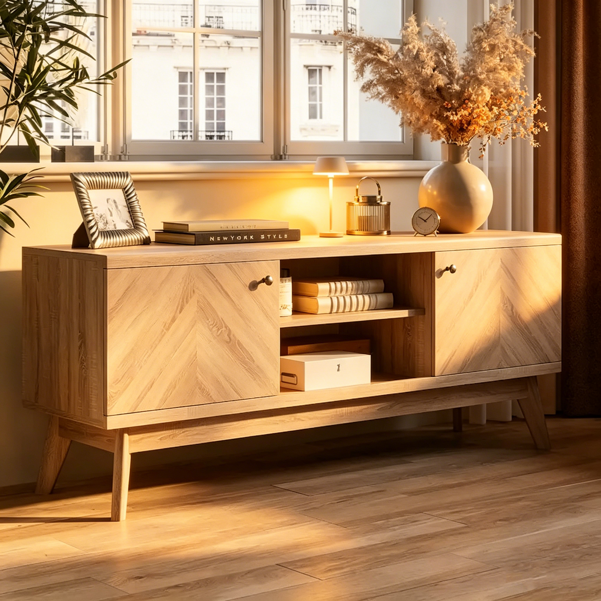 Meuble TV à chevrons moderne du milieu du siècle