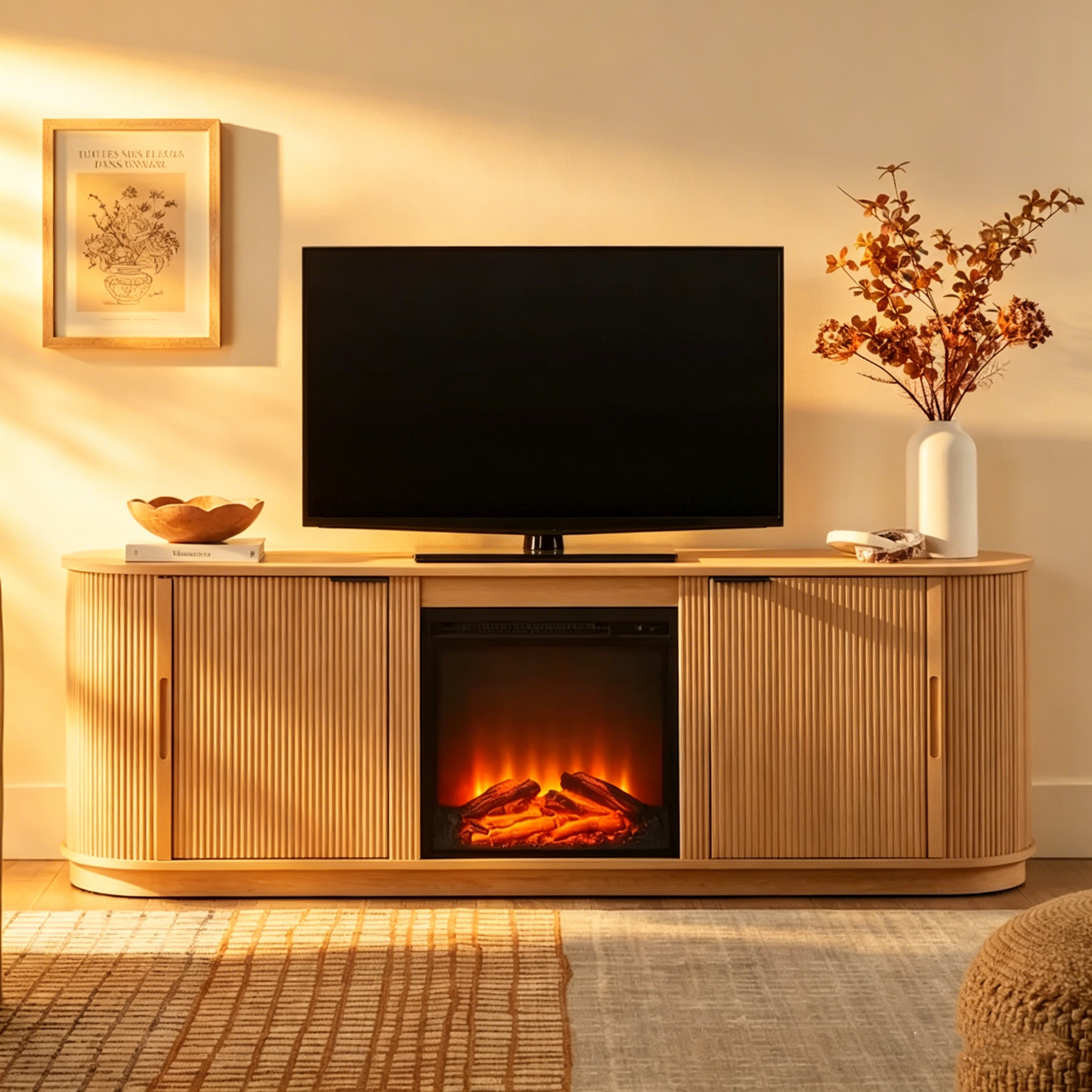 Meuble TV cheminée encastré moderne de 70 pouces