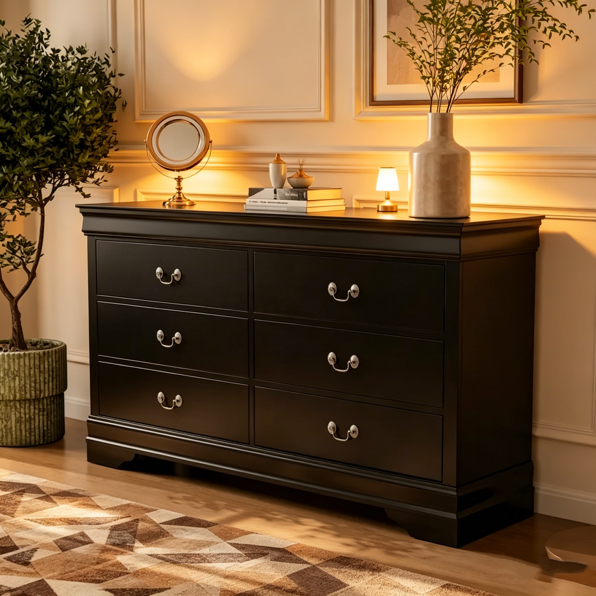 Commode traditionnelle en bois massif à six tiroirs