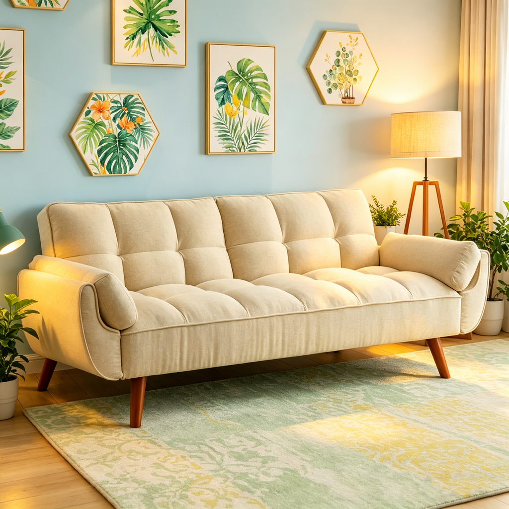 75,39  Canapé-lit futon, canapé futon convertible pliable avec dossier inclinable pour salon avec 2 oreillers/accoudoirs