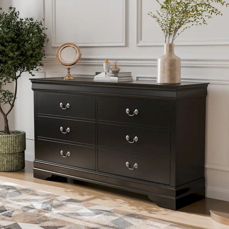 Commode traditionnelle en bois massif à six tiroirs