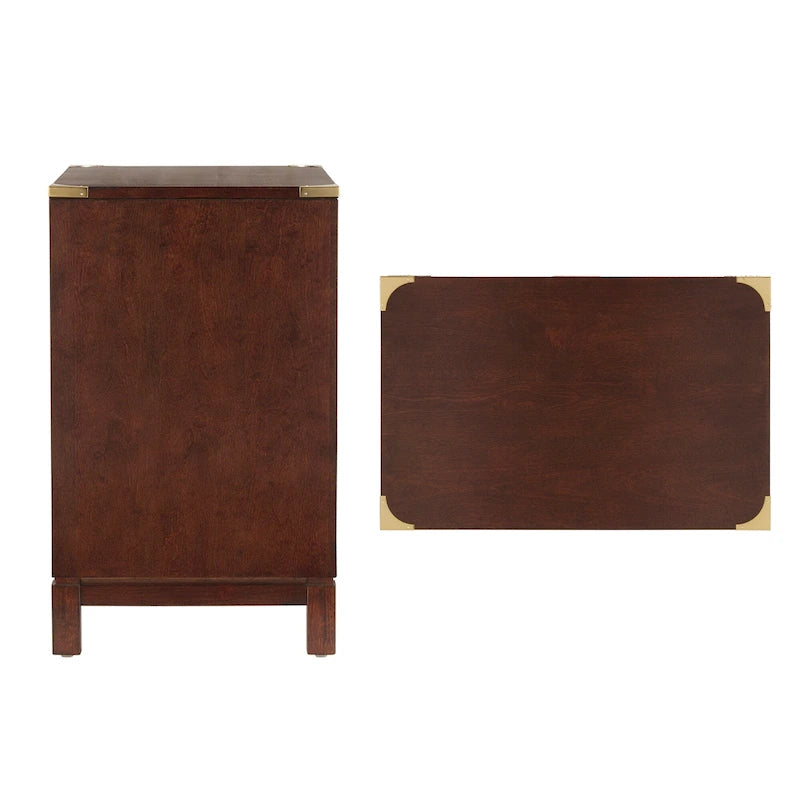 Table de chevet à 3 tiroirs et accents dorés