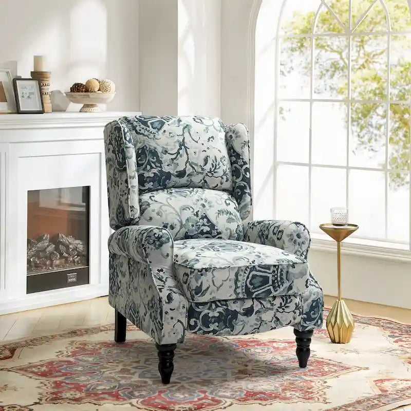 Fauteuil inclinable classique à oreilles manuel avec pieds en bois massif