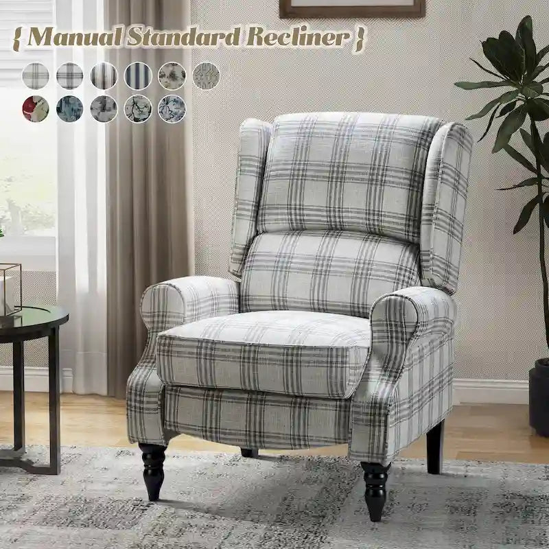 Fauteuil inclinable classique à oreilles manuel avec pieds en bois massif