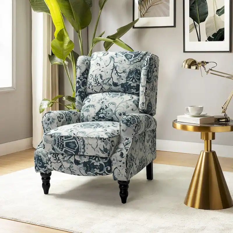 Fauteuil inclinable classique à oreilles manuel avec pieds en bois massif