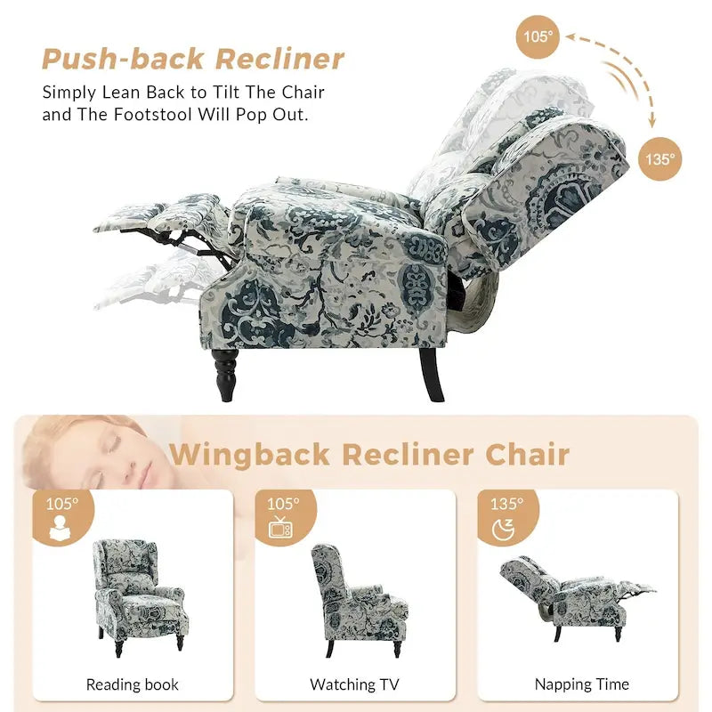 Fauteuil inclinable classique à oreilles manuel avec pieds en bois massif