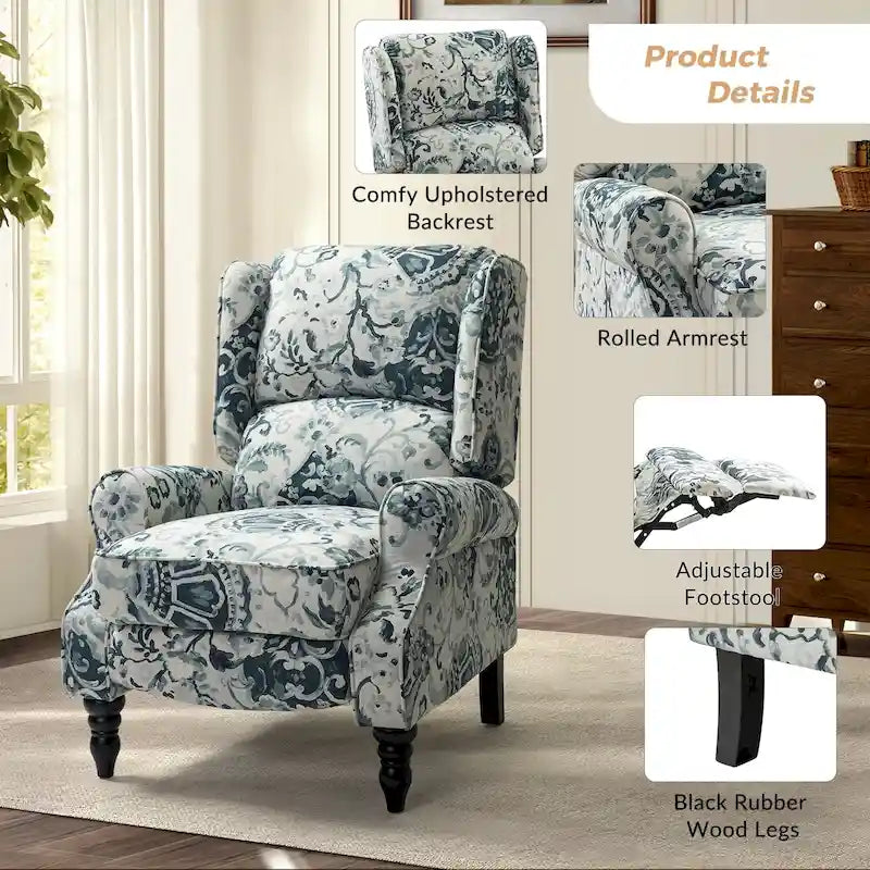 Fauteuil inclinable classique à oreilles manuel avec pieds en bois massif