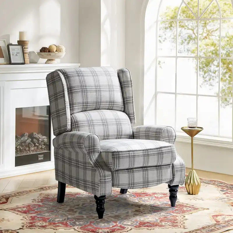 Fauteuil inclinable classique à oreilles manuel avec pieds en bois massif