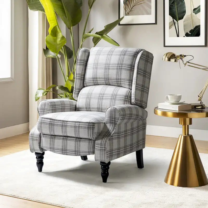 Fauteuil inclinable classique à oreilles manuel avec pieds en bois massif