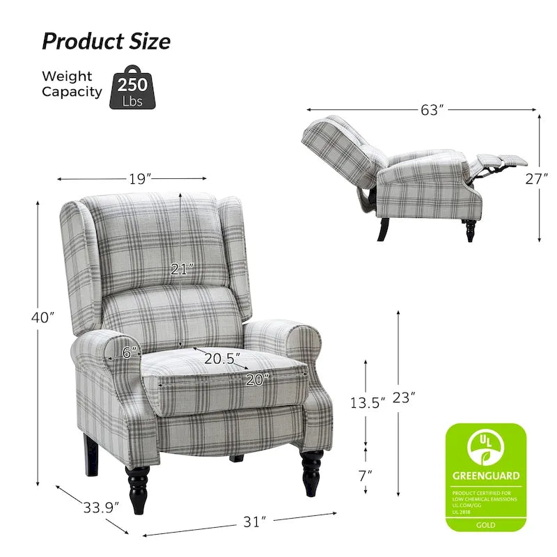 Fauteuil inclinable classique à oreilles manuel avec pieds en bois massif