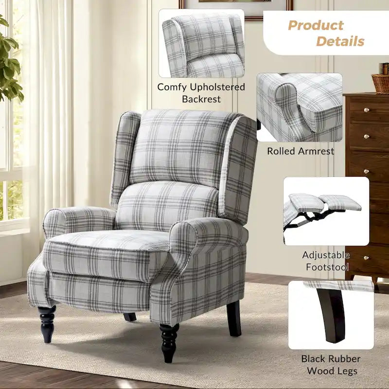 Fauteuil inclinable classique à oreilles manuel avec pieds en bois massif