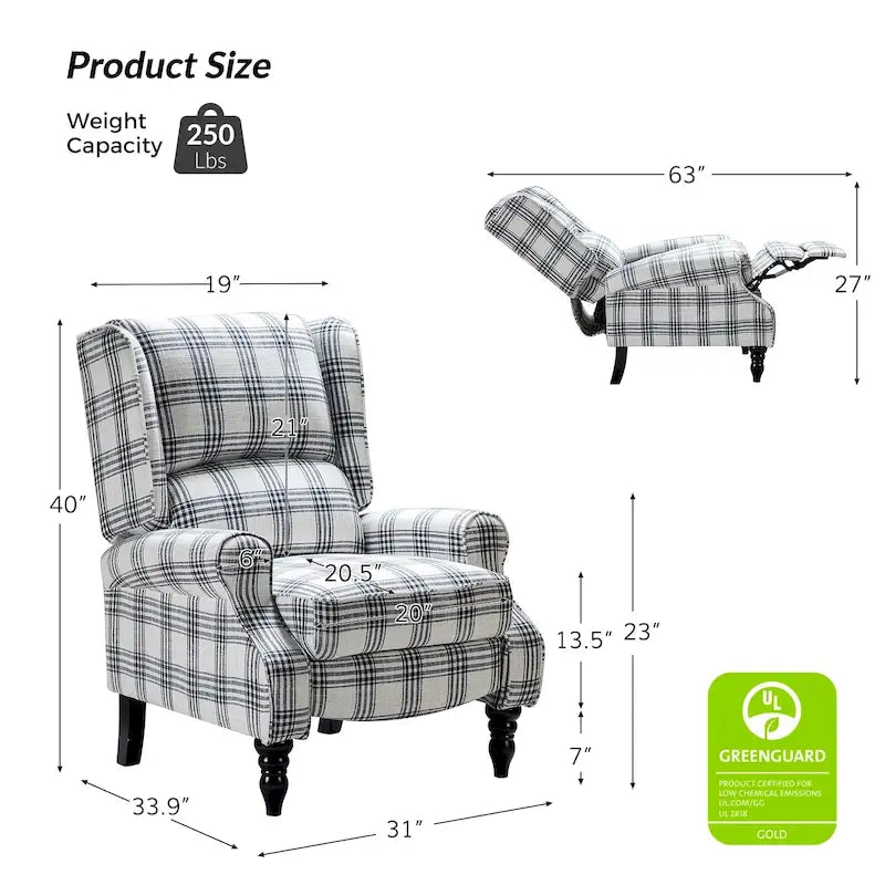 Fauteuil inclinable classique à oreilles manuel avec pieds en bois massif