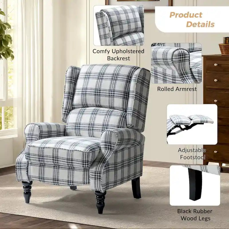 Fauteuil inclinable classique à oreilles manuel avec pieds en bois massif