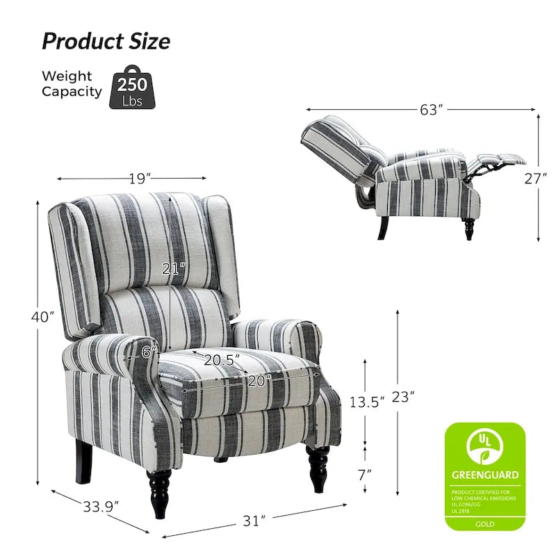 Fauteuil inclinable classique à oreilles manuel avec pieds en bois massif