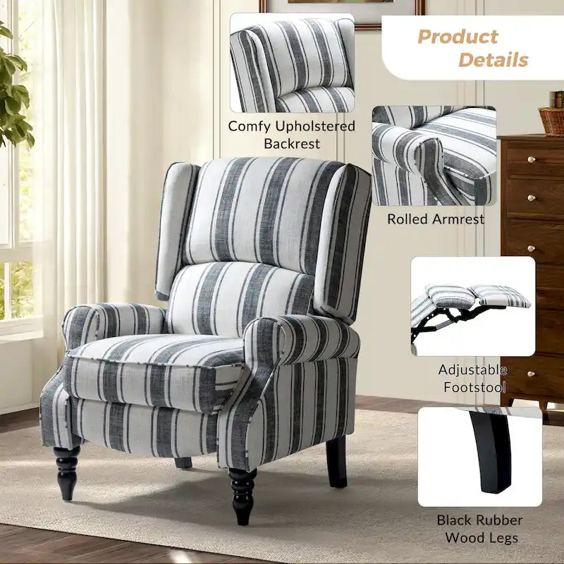 Fauteuil inclinable classique à oreilles manuel avec pieds en bois massif