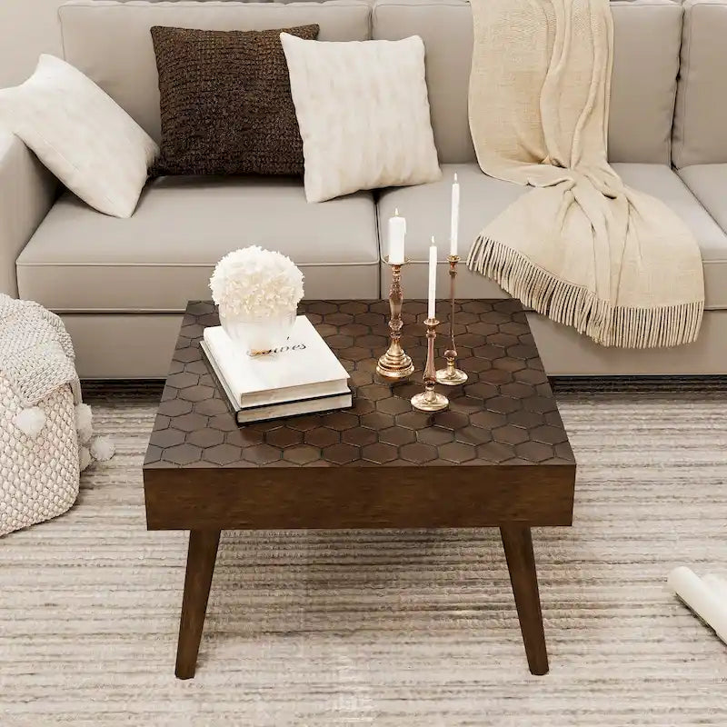 Table basse COSIEST en bois massif marron rustique pour le salon