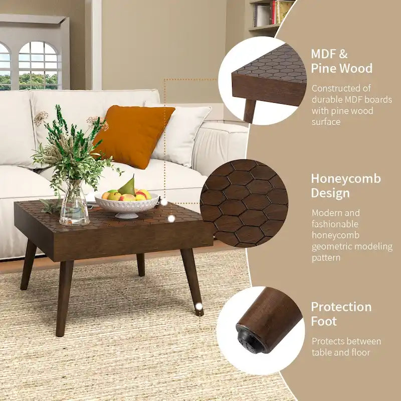 Table basse COSIEST en bois massif marron rustique pour le salon