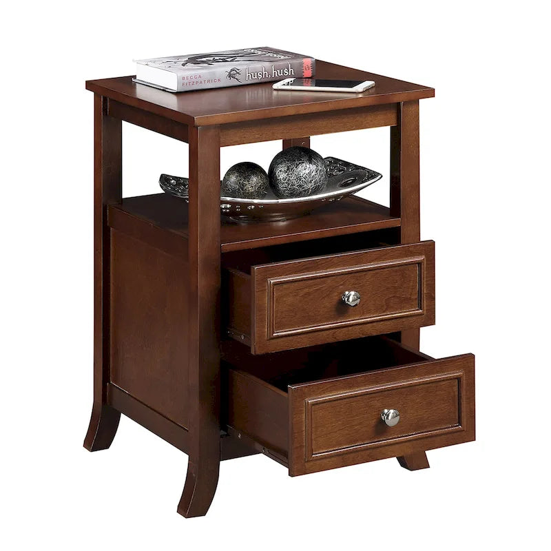 Table d'appoint avec deux tiroirs et une étagère