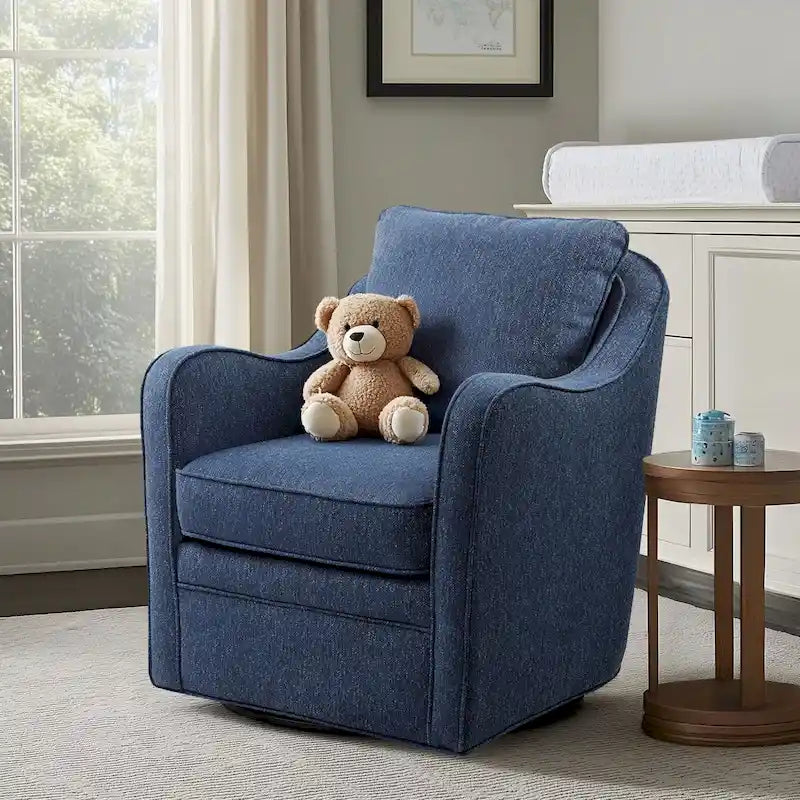 Fauteuil pivotant tapissé en tissu avec accoudoirs incurvés