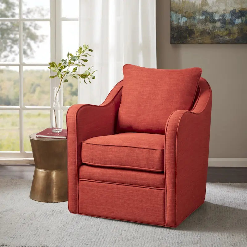 Fauteuil pivotant tapissé en tissu avec accoudoirs incurvés