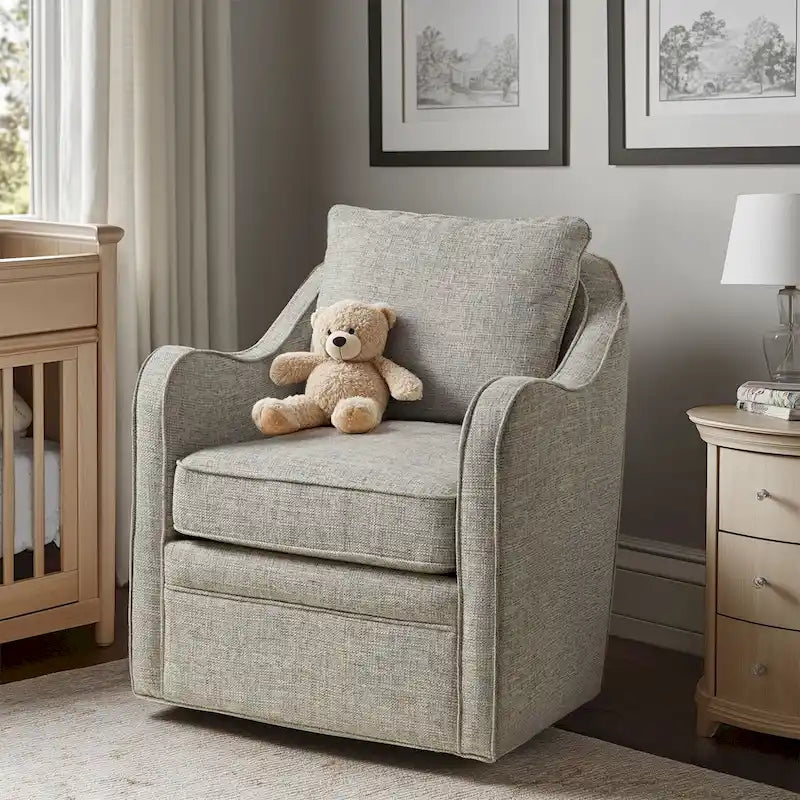 Fauteuil pivotant tapissé en tissu avec accoudoirs incurvés