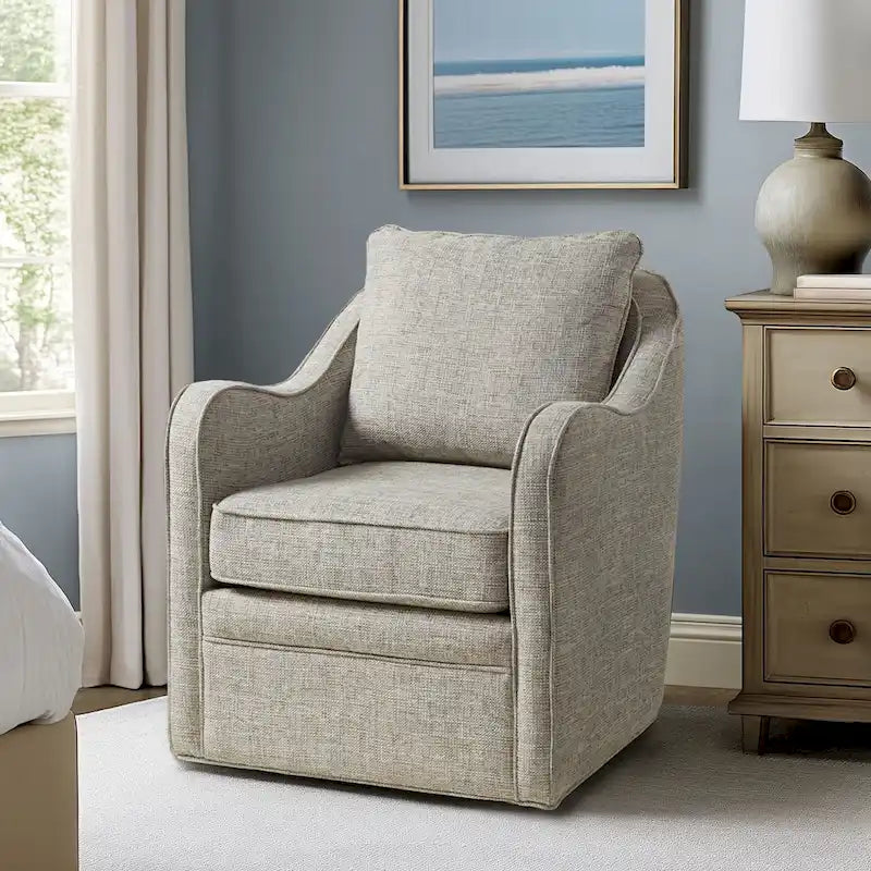 Fauteuil pivotant tapissé en tissu avec accoudoirs incurvés