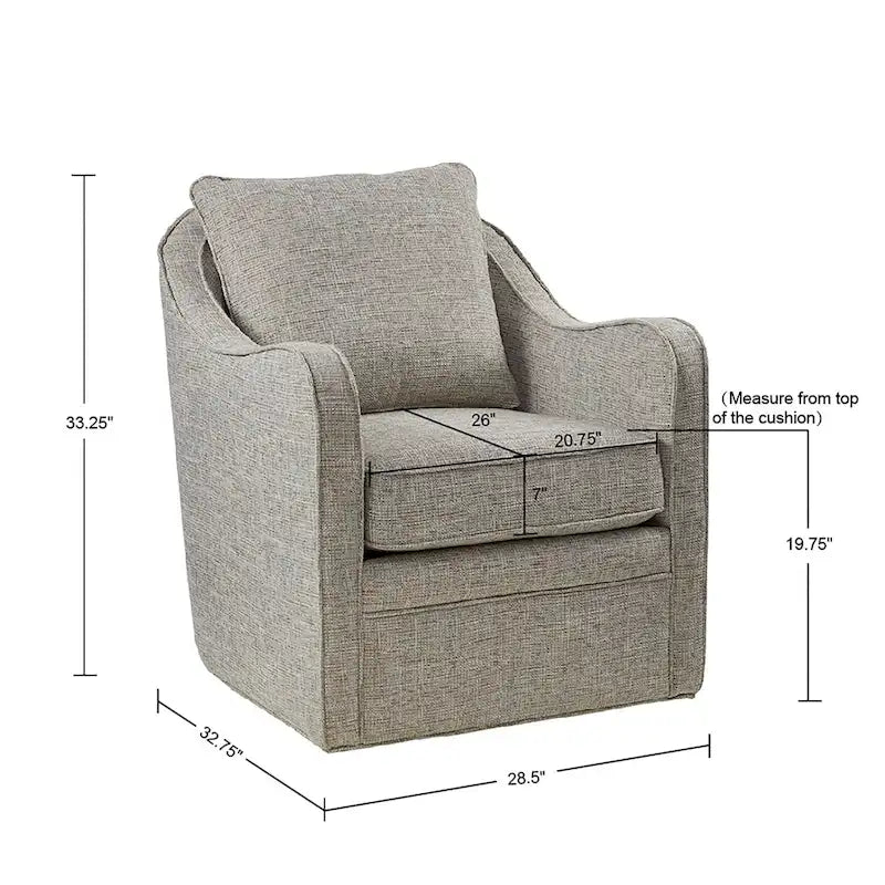 Fauteuil pivotant tapissé en tissu avec accoudoirs incurvés