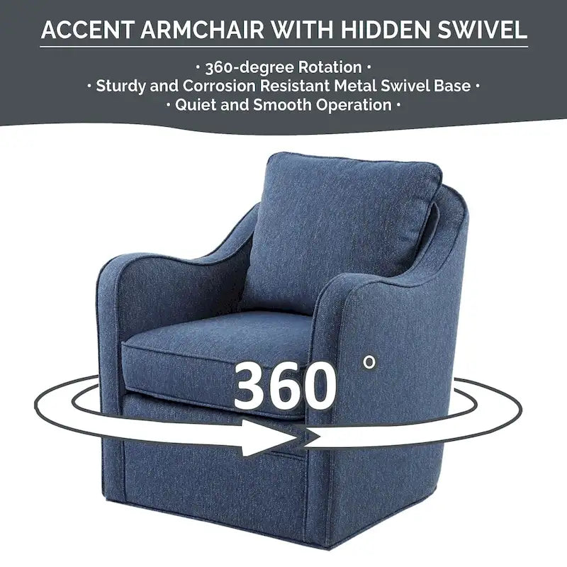 Fauteuil pivotant tapissé en tissu avec accoudoirs incurvés
