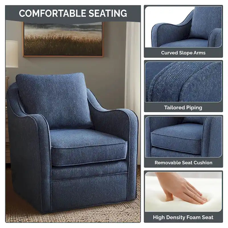 Fauteuil pivotant tapissé en tissu avec accoudoirs incurvés