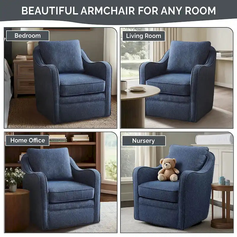 Fauteuil pivotant tapissé en tissu avec accoudoirs incurvés