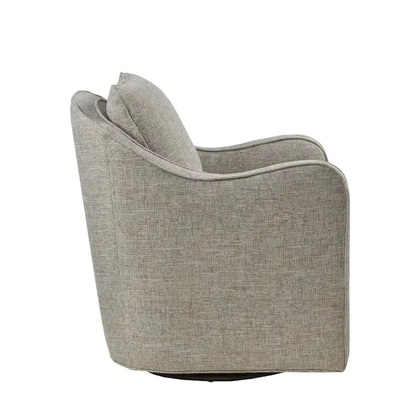 Fauteuil pivotant tapissé en tissu avec accoudoirs incurvés