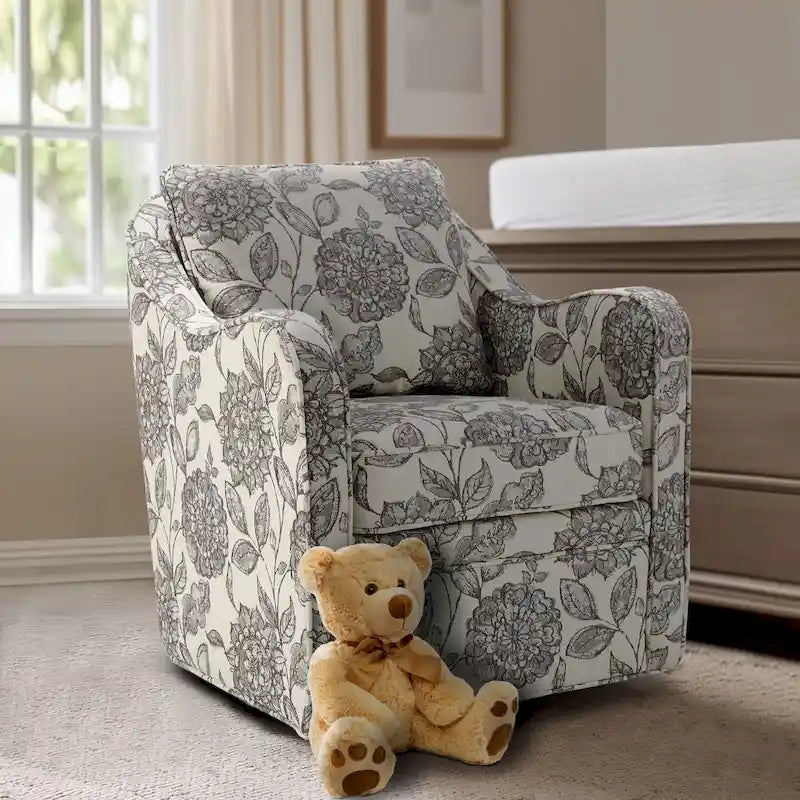 Fauteuil pivotant tapissé en tissu avec accoudoirs incurvés