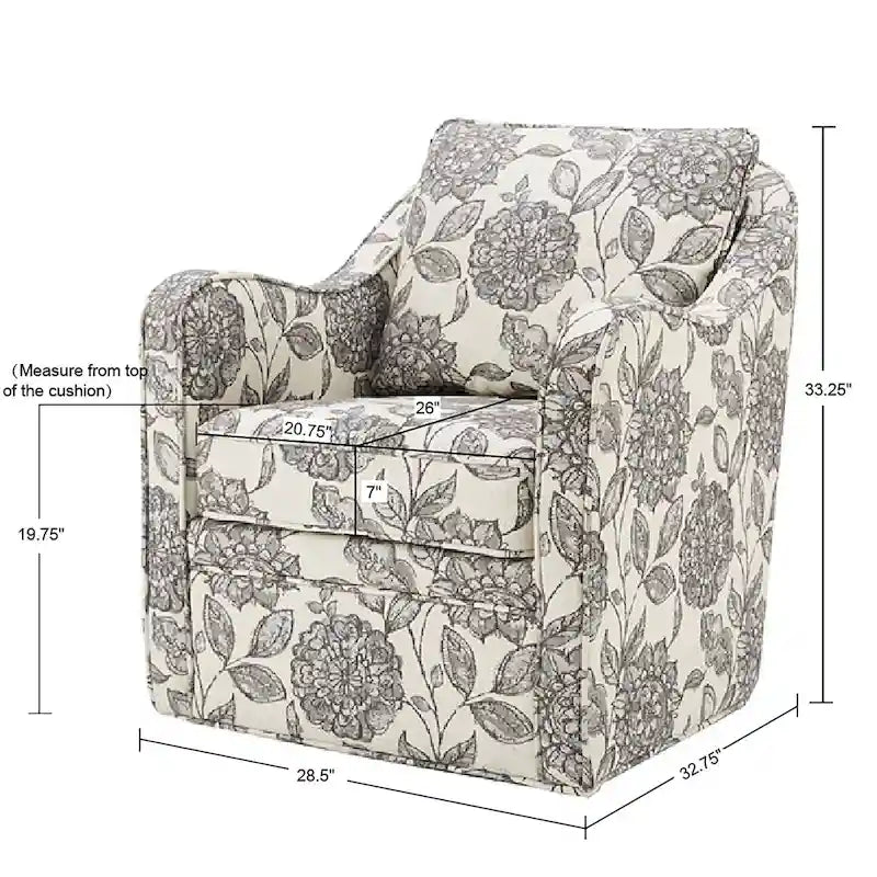 Fauteuil pivotant tapissé en tissu avec accoudoirs incurvés