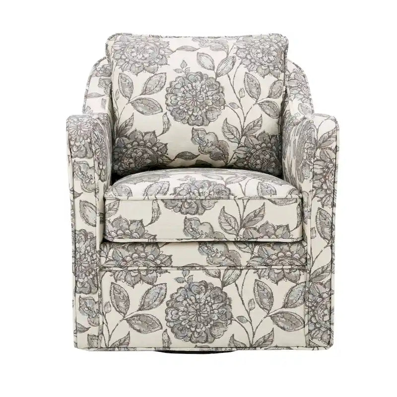 Fauteuil pivotant tapissé en tissu avec accoudoirs incurvés