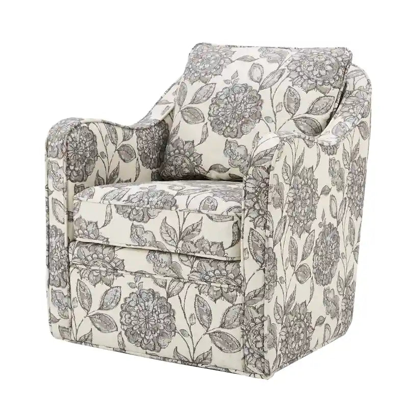 Fauteuil pivotant tapissé en tissu avec accoudoirs incurvés