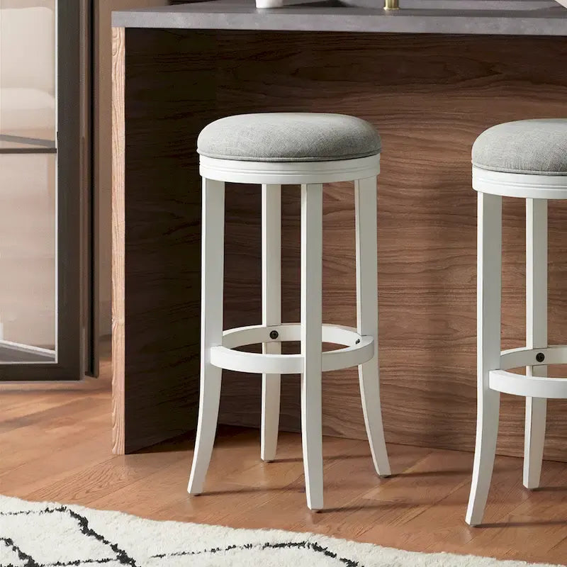 Tabouret de bar pivotant sans dossier en bois blanc