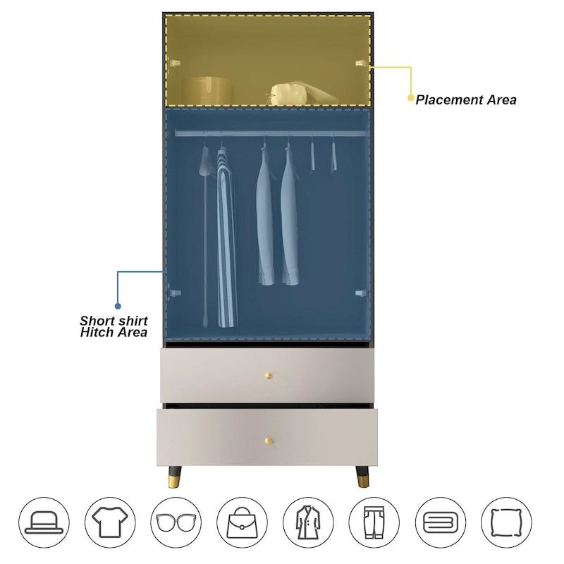 70,9 H Armoires et Penderie Deux Tiroirs Rangement Suspendu Placard