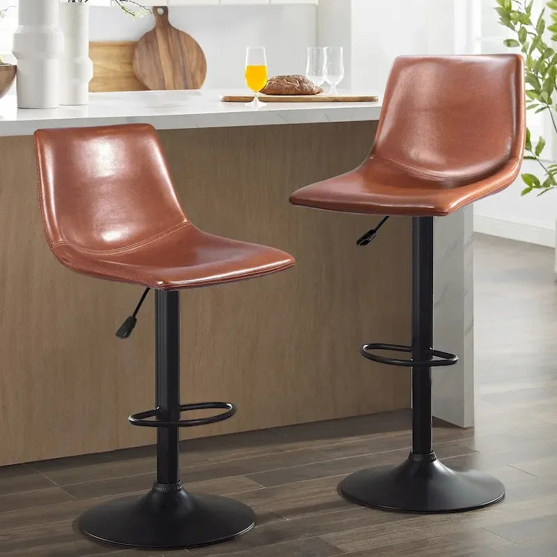 Tabourets de bar (lot de 2) — Réglables en hauteur, pivotants, tabourets de bar mi-hauts à hauts avec dossiers