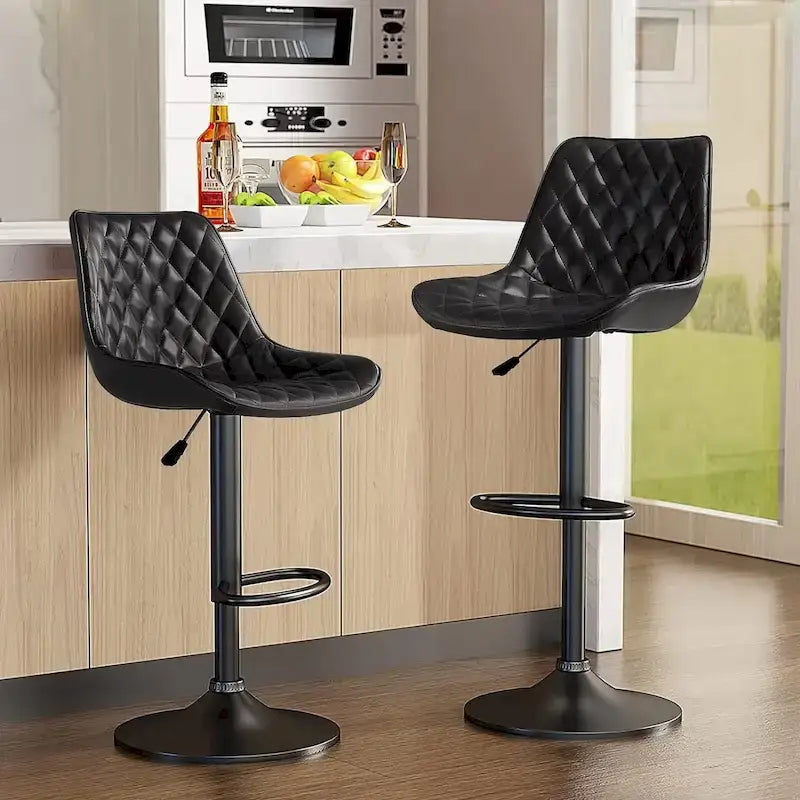 Tabourets de bar (lot de 2) — Réglables en hauteur, pivotants, tabourets de bar mi-hauts à hauts avec dossiers