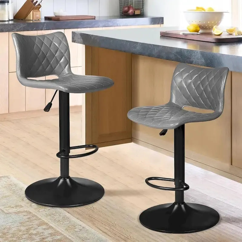 Tabourets de bar (lot de 2) — Réglables en hauteur, pivotants, tabourets de bar mi-hauts à hauts avec dossiers